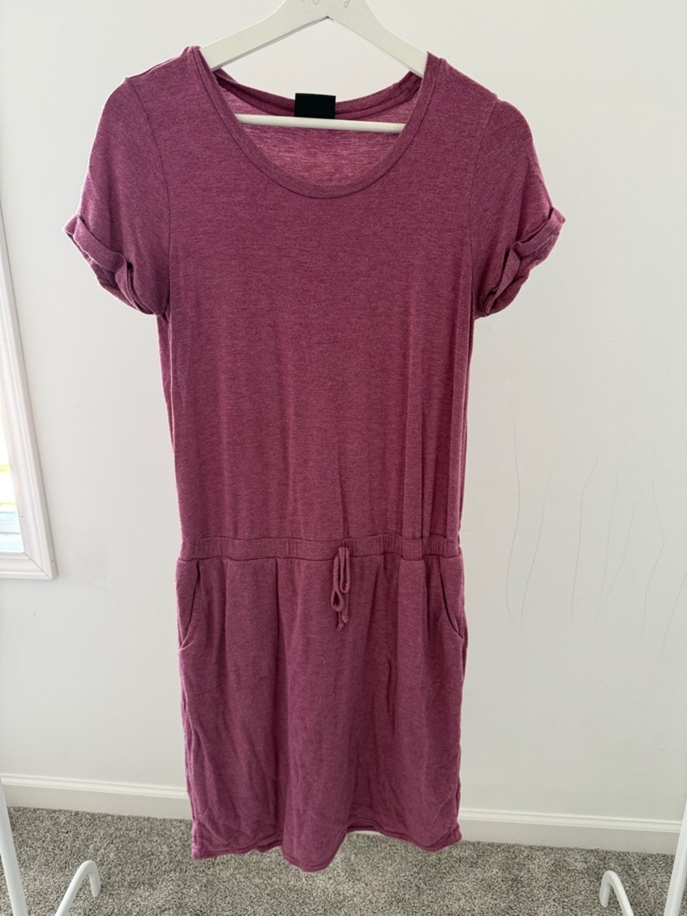 32 Degrees Mauve Pink Short Sleeve Drawstring Mini Dress